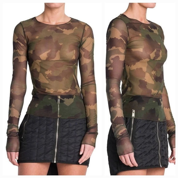 HERON PRESTONGreen Camo Long Sleeve Mesh  Top XS NWT - Picture 3 of 14